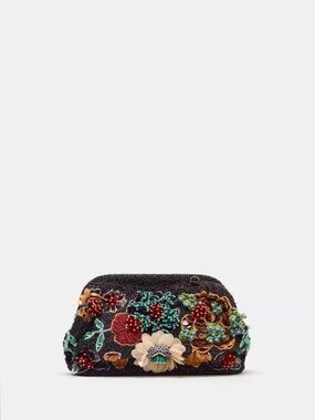Stunning Zara Floral Beaded Chain Shoulder Bag Handbag Purse in Multicolor NWT